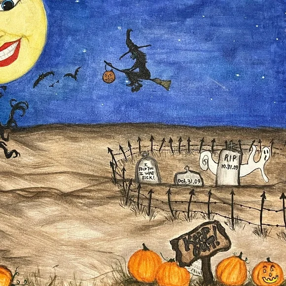 Original Art Painting 2009 Halloween Folk Art Hand Painted 16x20” Display Mural - Picture 6 of 16